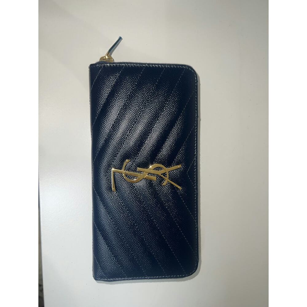 Saint Laurent Monogram Quilted Leather Zip Wallet in Navy - Picture 5 of 6